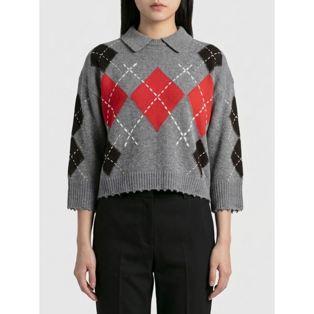 Pinko Women Pinko Argyle Wool And Cashmere Long-Sleeved Polo Jumper
